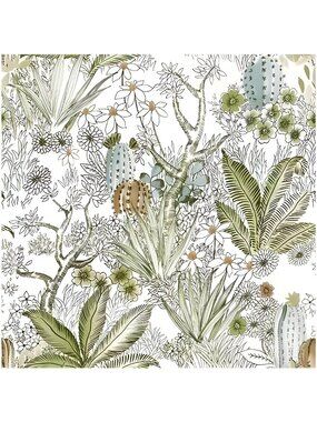 Floral Peel and Stick Wallpaper Cactus Wallpaper 17.3"x78.8" Vintage Wallpaper